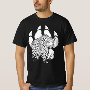 Schwarz-Weiß-Panther-Footprint Grafik-Design T-Shirt