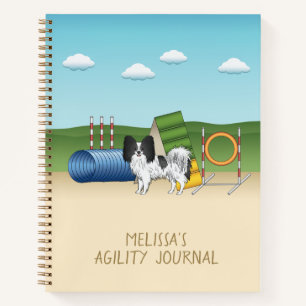 Schwarz-Weiß-Papillen mit Agility Notizbuch
