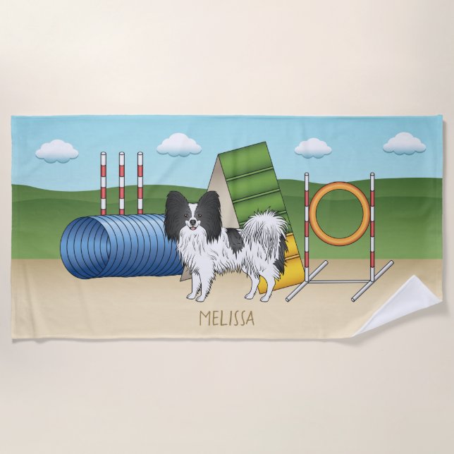 Schwarz-Weiß-Papillen mit Agility Strandtuch (Vorderseite)