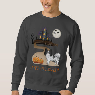 Schwarz-Weiß-Papillen und Halloween-Spuk Haus Sweatshirt