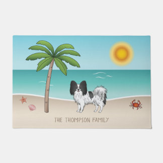 Schwarz-weiß Papillon Dog Tropical Summer Beach Fußmatte