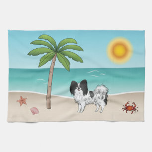Schwarz-weiß Papillon Dog Tropical Summer Beach Geschirrtuch