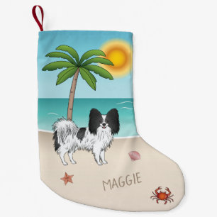 Schwarz-weiß Papillon Dog Tropical Summer Beach Kleiner Weihnachtsstrumpf