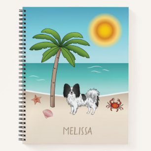 Schwarz-weiß Papillon Dog Tropical Summer Beach Notizbuch