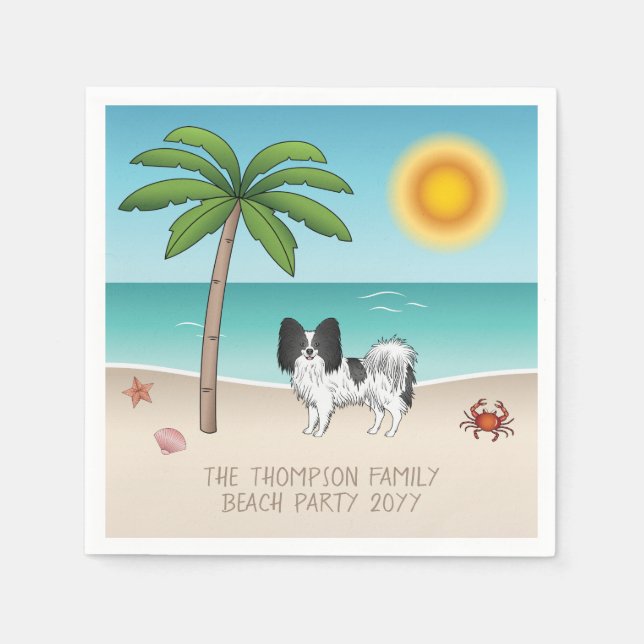 Schwarz-weiß Papillon Dog Tropical Summer Beach Serviette (Vorderseite)