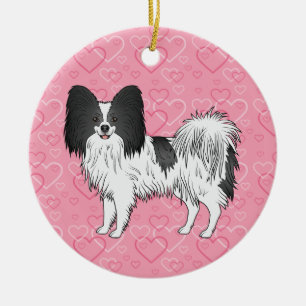 Schwarz-Weiß-Papillon Rosa Herzen Haustier-Gedenks Keramik Ornament