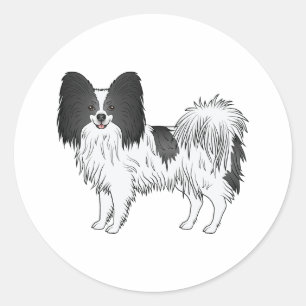 Schwarz-Weiß Papillon Süßer Cartoon-Hund Runder Aufkleber