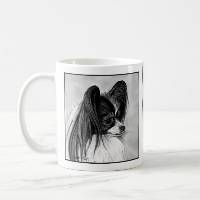 Schwarz-Weiß-Papillon Zeichnend von Glenda Harlan Kaffeetasse (Links)