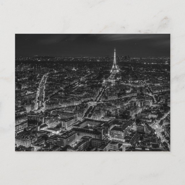 Schwarz-weiß Paris City Night Eiffel Tower Travel Postkarte (Vorderseite)