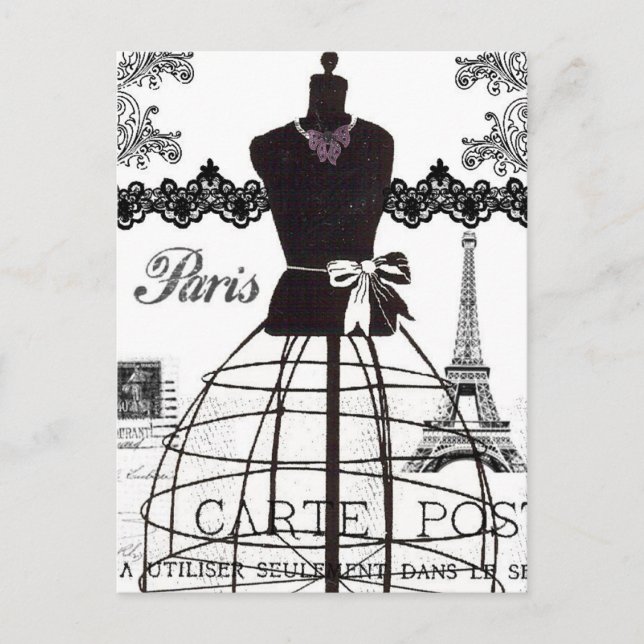 Schwarz-weiß Paris Fashion Mannequin Postkarte (Vorderseite)