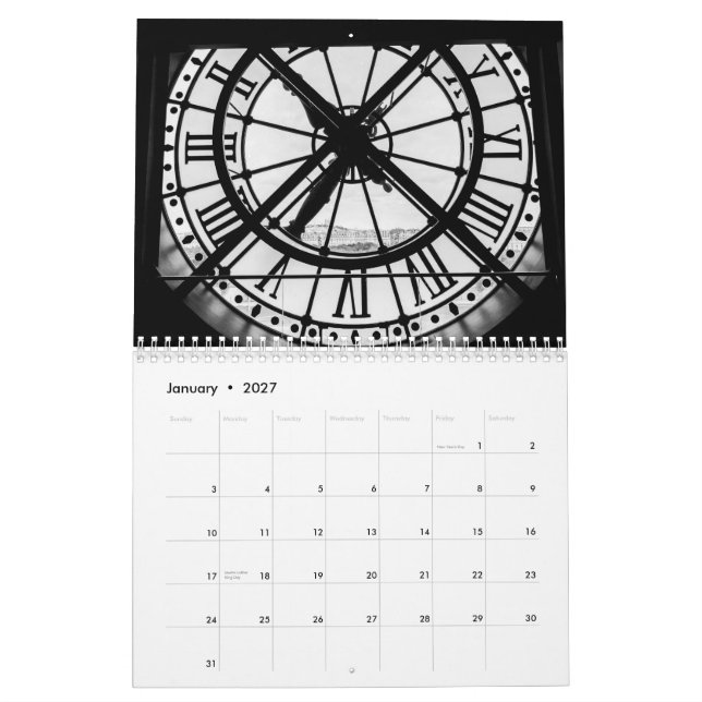 Schwarz-Weiß-Pariser Wohngestaltung Kalender (Jan 2027)