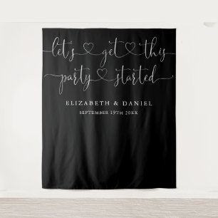 Schwarz-Weiß-Party Begonnen Herz-Schrift Hochzeit Wandteppich