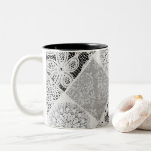 Schwarz-Weiß-Patchwork-Lace-Kaffee-Tasse Zweifarbige Tasse