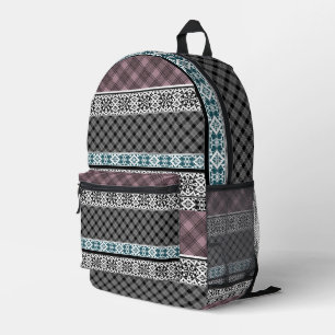 Schwarz-Weiß-Patchwork-Spitze Bedruckter Rucksack