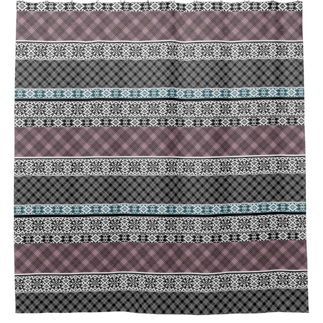 Schwarz-Weiß-Patchwork-Spitze Duschvorhang (Vorderseite)