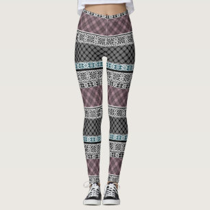 Schwarz-Weiß-Patchwork-Spitze Leggings