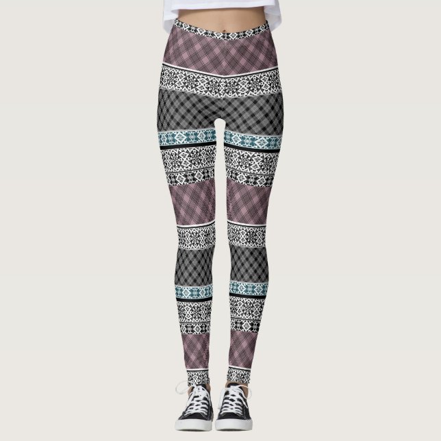 Schwarz-Weiß-Patchwork-Spitze Leggings (Vorderseite)