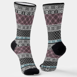 Schwarz-Weiß-Patchwork-Spitze Socken