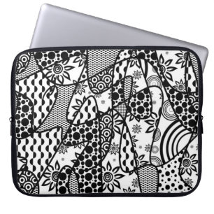 Schwarz-Weiß-Patchworkmuster 03 Laptopschutzhülle