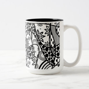 Schwarz-Weiß-Patchworkmuster 03 Zweifarbige Tasse