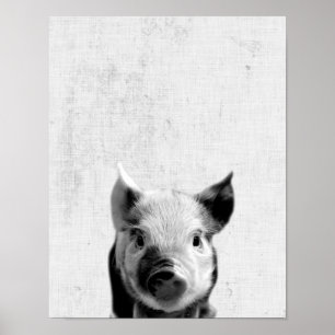 Schwarz-Weiß-Peekaboo Piglet Minimalistisches Kind Poster