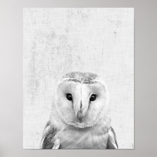 Schwarz-Weiß-Peekaboo-Scheuneule-Minimalist-Kinder Poster