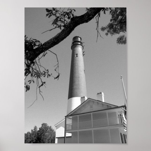 Schwarz-Weiß-Pensacola-Leuchtturm Poster (Vorne)