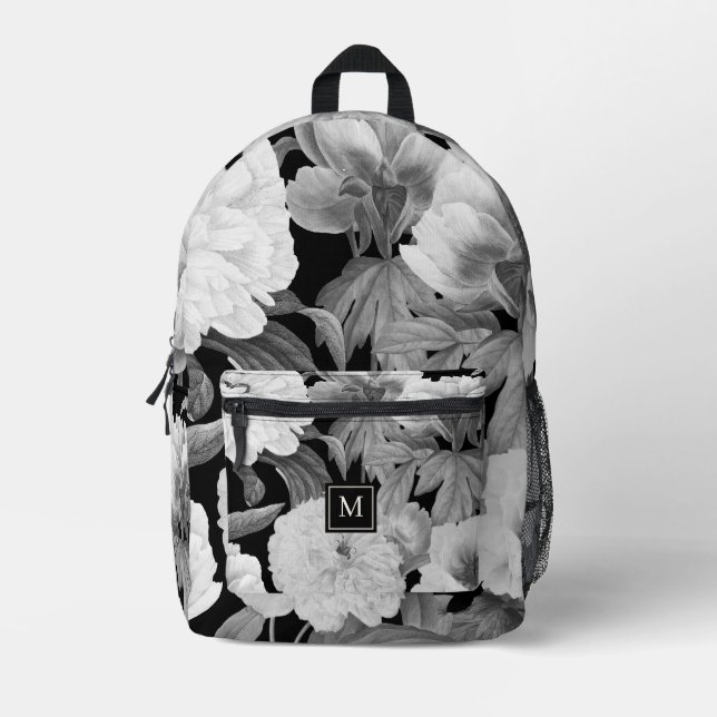 Schwarz-Weiß-Peongram Bedruckter Rucksack (Vorderseite)