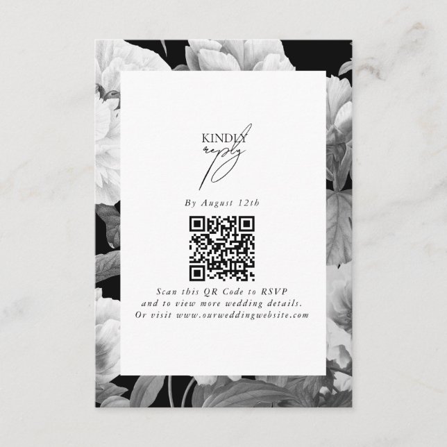Schwarz-Weiß-Peonies-Hochzeit Begleitkarte (Vorderseite)