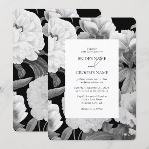 Schwarz-Weiß-Peonies-Hochzeit Einladung