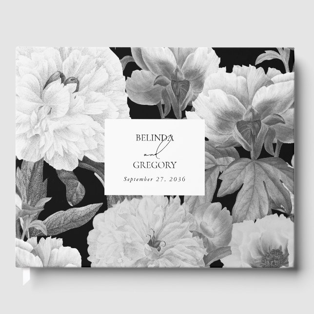 Schwarz-Weiß-Peonies-Hochzeit Gästebuch (Vorderseite)