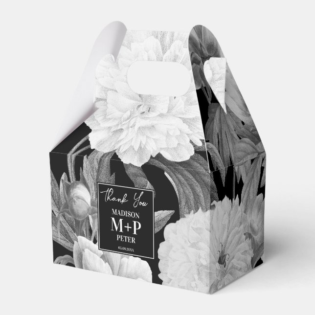 Schwarz-Weiß-Peonies-Hochzeit Geschenkschachtel (Vorderseite)