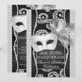 Schwarz-Weiß Perlen Masquerade Einladung
