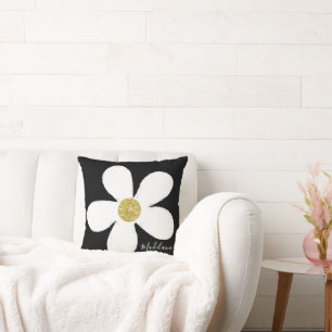 Schwarz-weiß Personal Simple Daisy Gold Kissen