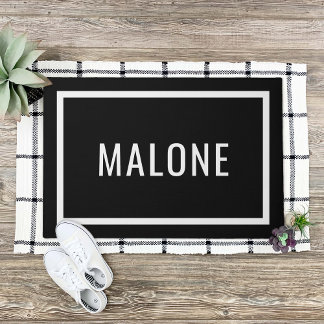 Schwarz-Weiß-Personalisierte Familienname Doormat Fußmatte