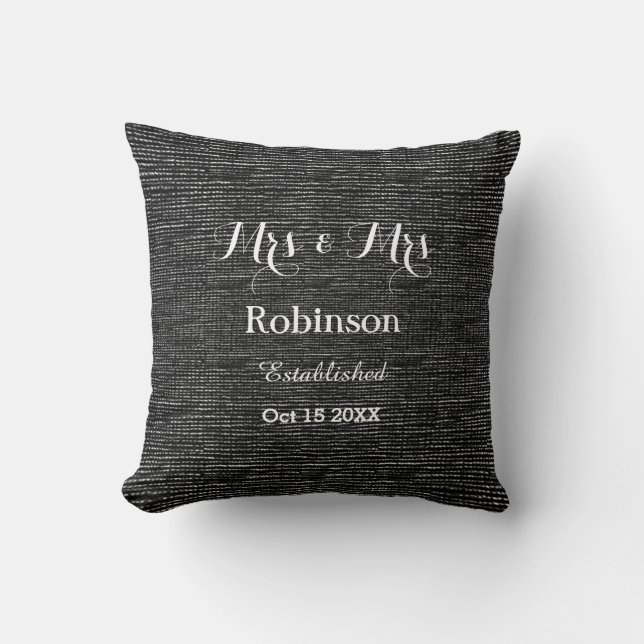 Schwarz-Weiß-Personalisierte Lesben-Hochzeit-Liebe Kissen (Vorderseite)