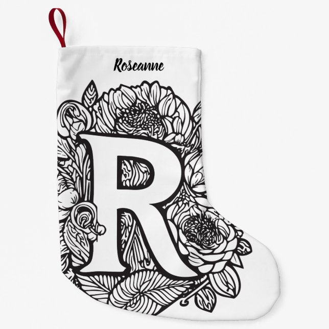 Schwarz-Weiß-Personalisierte Tinte Tattoo-Blume Kleiner Weihnachtsstrumpf (Vorderseite)