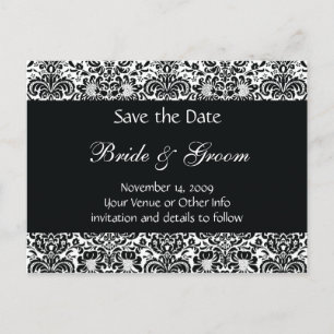 Schwarz-Weiß-Personalisierter Damast Save the Date Ankündigungspostkarte