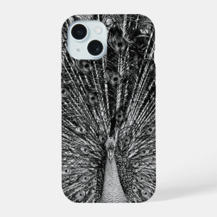 Schwarz-Weiß-Pfauenfotografie iPhone 15 Hülle