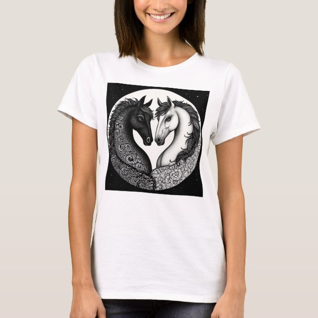 Schwarz-Weiß-Pferde T-Shirt (Vorderseite)