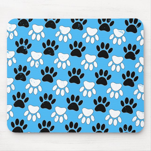 Schwarz-Weiß-Pfoten auf blauem Hintergrund Mousepad (Vorne)