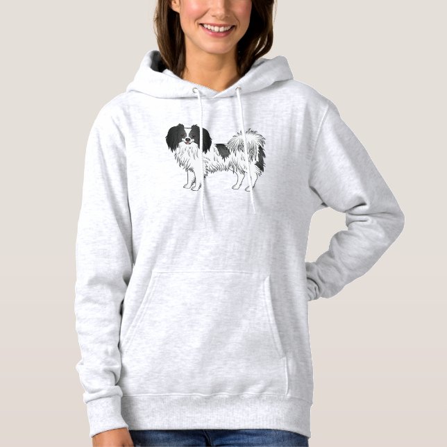 Schwarz-Weiß Phalène Adorable Hunde Design Hoodie (Vorderseite)