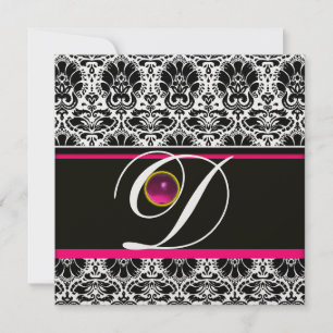 SCHWARZ-WEISS PINK DAMASK MONOGRAM Amethyst Eis Einladung