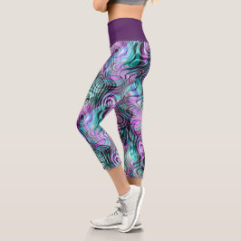 Schwarz-weiß Pink Lila Aqua Türkis Fraktale Capri Leggings