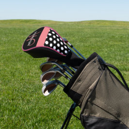 Schwarz-weiß Pink Monogram Script Polka Dot Golf Headcover