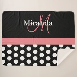 Schwarz-weiß Pink Monogram Script Polka Dot Sherpadecke