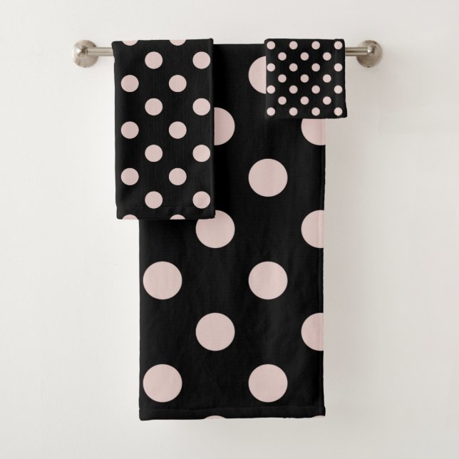 Schwarz-Weiß-Pink-Polka-Dots-Dot Badhandtuch Set (Insitu)