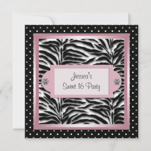 Schwarz Weiß Pink Zebra Sweet 16 Geburtstagsfeier Einladung