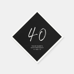 Schwarz & Weiß   Pinsel Schrift 40. Geburtstagsfei Serviette