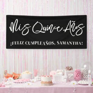Schwarz-Weiß-Pinselskript Mis Quince Años Banner